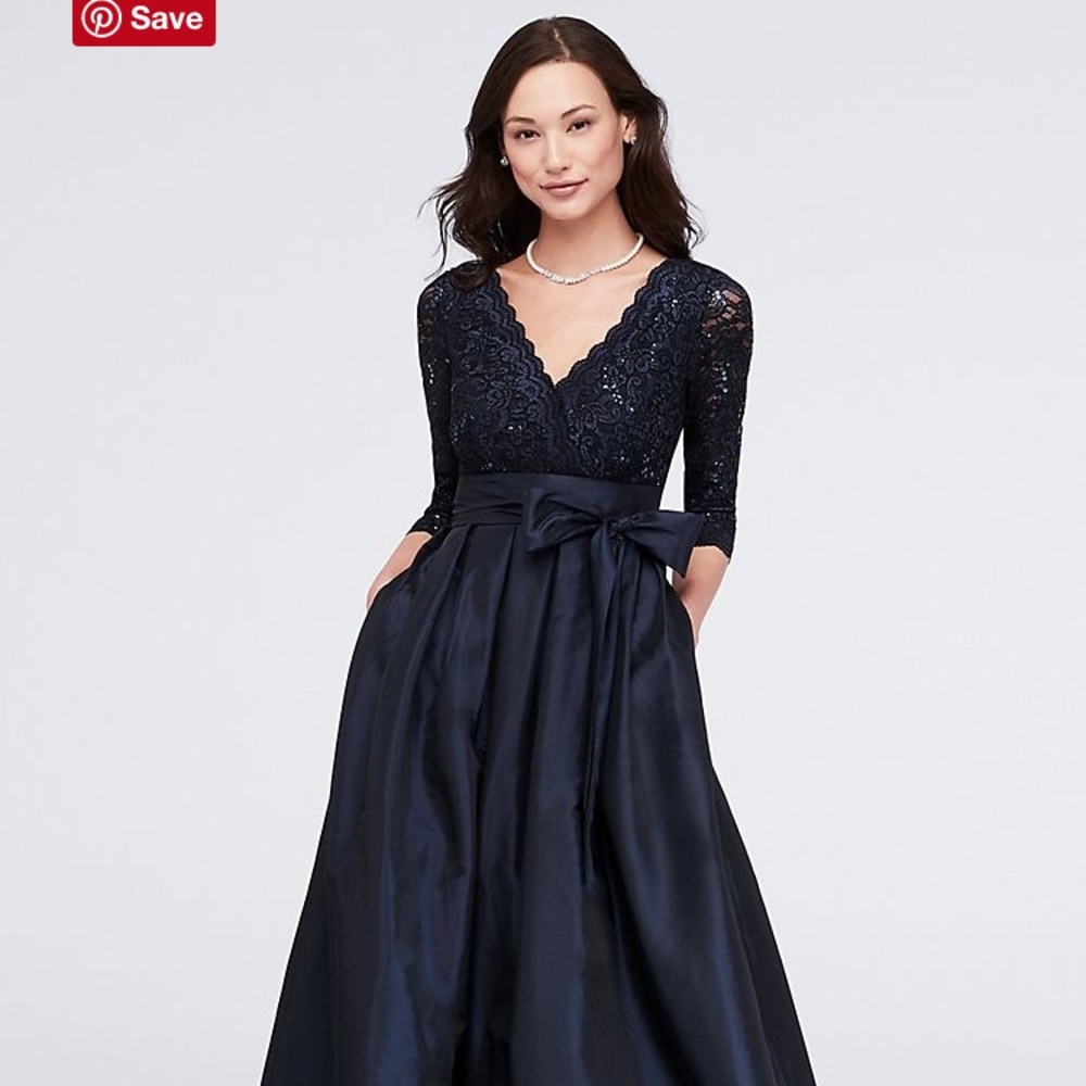 Lace Surplice Bodice Taffeta Ball Gown